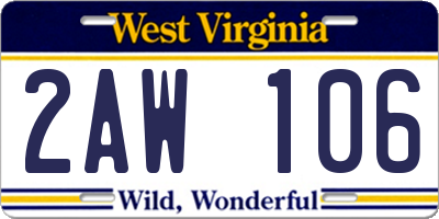 WV license plate 2AW106