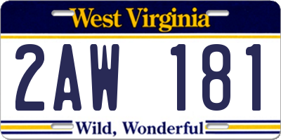 WV license plate 2AW181