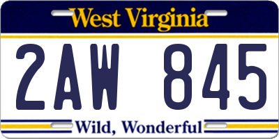 WV license plate 2AW845