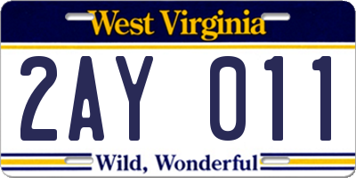 WV license plate 2AY011