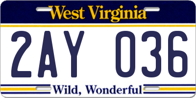 WV license plate 2AY036