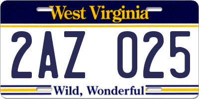 WV license plate 2AZ025