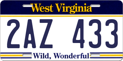 WV license plate 2AZ433