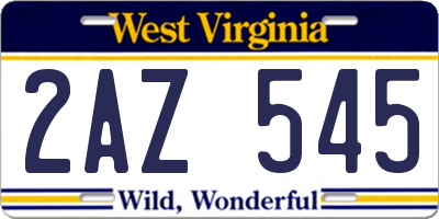 WV license plate 2AZ545