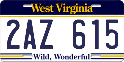 WV license plate 2AZ615