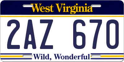 WV license plate 2AZ670