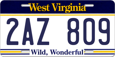 WV license plate 2AZ809