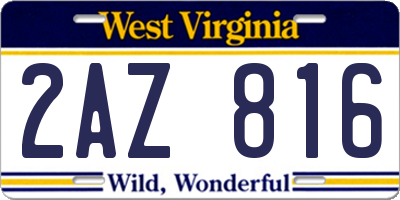 WV license plate 2AZ816