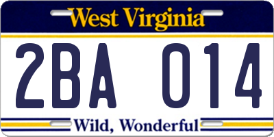 WV license plate 2BA014