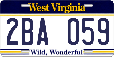 WV license plate 2BA059