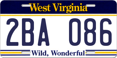 WV license plate 2BA086