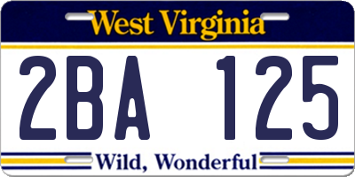 WV license plate 2BA125