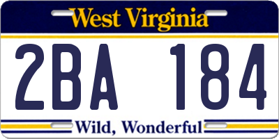 WV license plate 2BA184