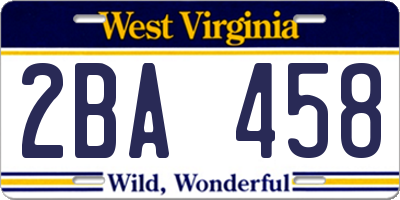 WV license plate 2BA458