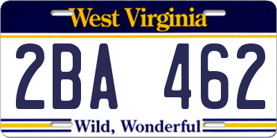 WV license plate 2BA462