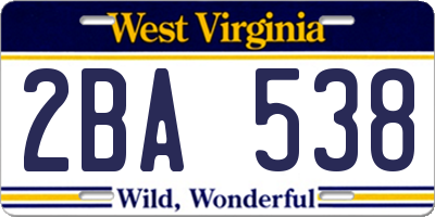 WV license plate 2BA538