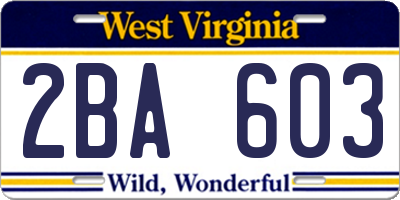 WV license plate 2BA603