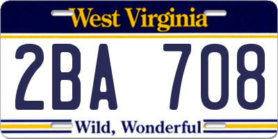WV license plate 2BA708