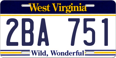WV license plate 2BA751
