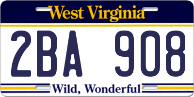 WV license plate 2BA908