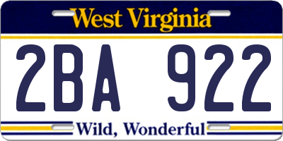 WV license plate 2BA922