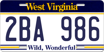 WV license plate 2BA986