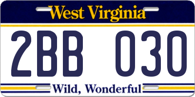WV license plate 2BB030