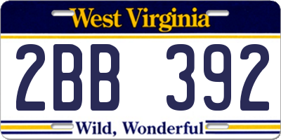 WV license plate 2BB392
