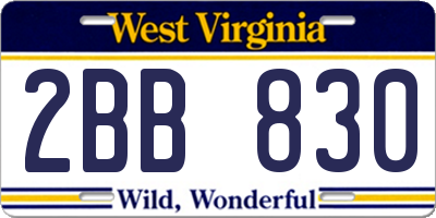WV license plate 2BB830
