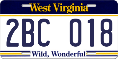WV license plate 2BC018