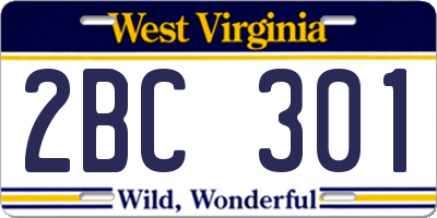 WV license plate 2BC301
