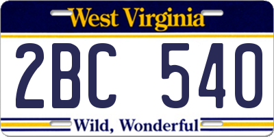 WV license plate 2BC540