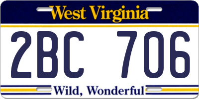 WV license plate 2BC706