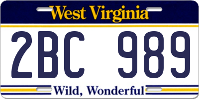 WV license plate 2BC989