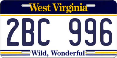 WV license plate 2BC996