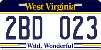 WV license plate 2BD023