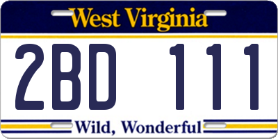 WV license plate 2BD111