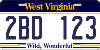 WV license plate 2BD123