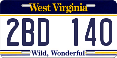 WV license plate 2BD140