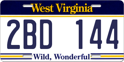 WV license plate 2BD144