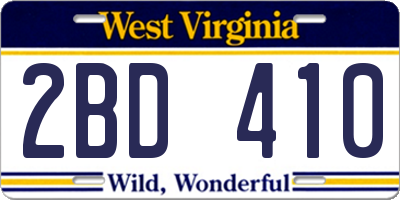 WV license plate 2BD410