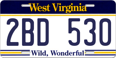 WV license plate 2BD530