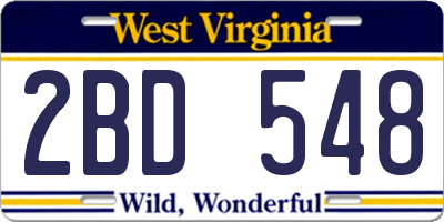 WV license plate 2BD548