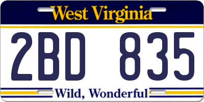 WV license plate 2BD835
