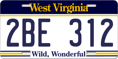 WV license plate 2BE312