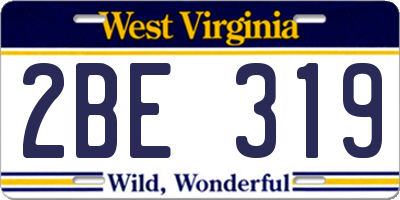 WV license plate 2BE319