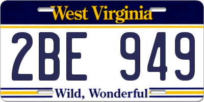 WV license plate 2BE949