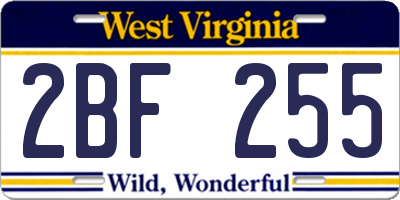 WV license plate 2BF255