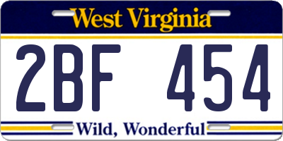 WV license plate 2BF454