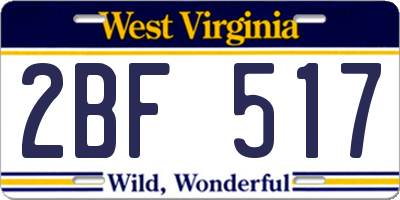 WV license plate 2BF517
